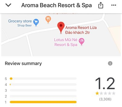 TripAdvisor khóa đánh giá của Aroma Resort vì cho rằng các đánh giá này 