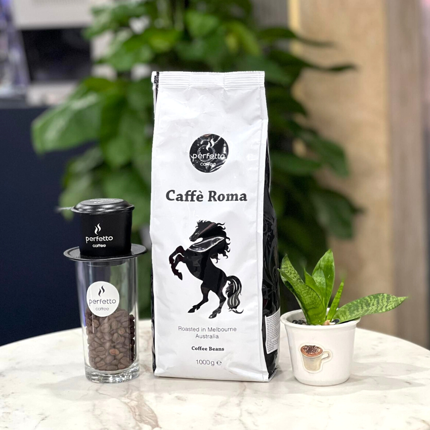 Cà phê hạt nguyên chất Perfetto Caffé Roma 1000 g