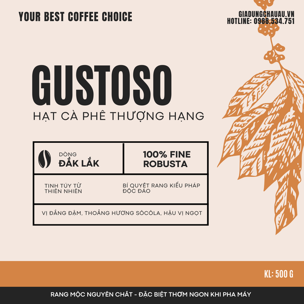 Cà phê hạt Espresso Gustoso Dak Lak chuyên dùng cho máy pha cà phê bán tự động Delonghi