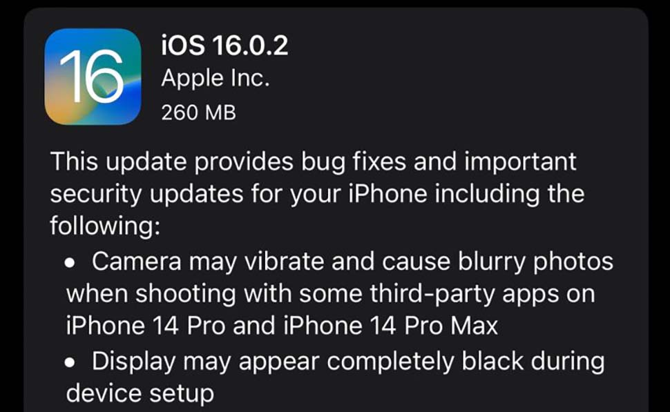 Apple phát hành iOS 16.0.2 sửa lỗi nghiêm trọng trên các mẫu iPhone 14