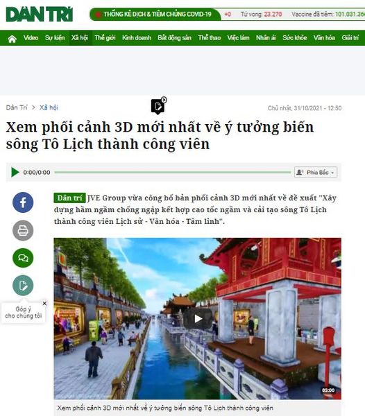 [BÁO DANTRI.COM.VN] Xem phối cảnh 3D mới nhất về ý tưởng biến sông Tô Lịch thành công viên
