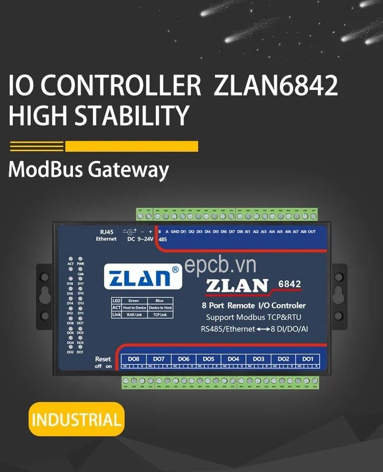 ZLAN6842 - Bộ điều khiển IO qua Ethernet hoặc RS485