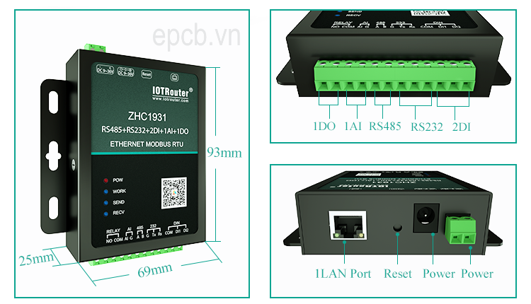 Bộ chuyển đổi RS485 sang Ethernet ZHC1931