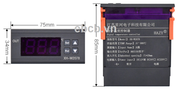Bộ điều khiển nhiệt độ 0 ~ 999°C hiển thị led 7 đoạn XH-W2078