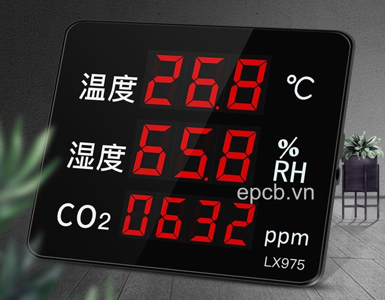 Đồng hồ Led đo nhiệt độ độ ẩm và nồng độ khí CO2 ES-LX975