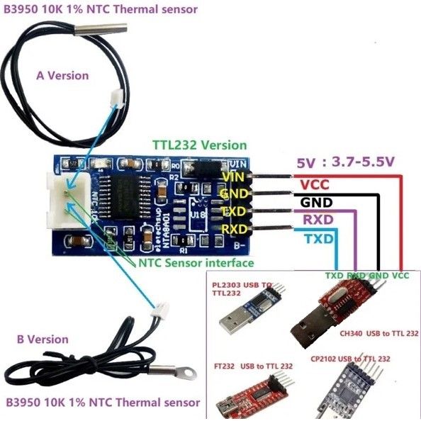 Mạch cảm biến nhiệt độ NTC10K RS485 Modbus RTU kết nối PLC