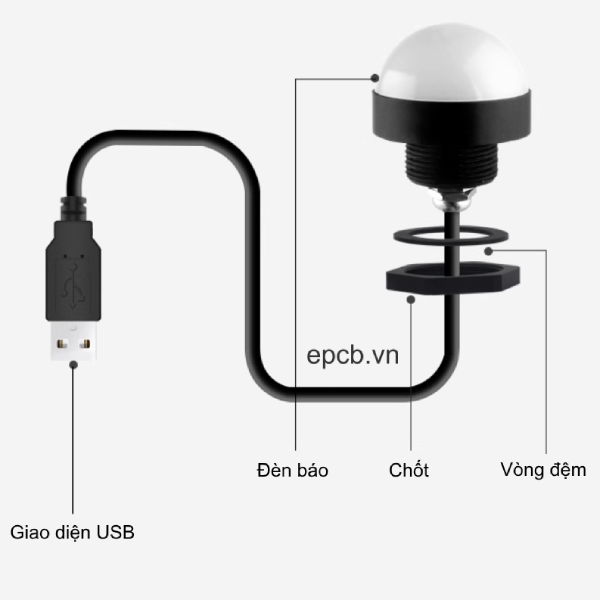 Đèn LED bán cầu 3 màu cảnh báo ngõ ra USB hệ thống ERP