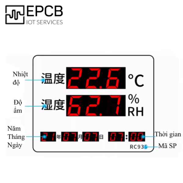Đồng hồ hiển thị nhiệt độ độ ẩm ngày giờ EP-RC935
