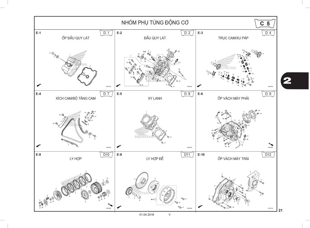 Danh sách phụ tùng xe Honda Winner V1 (2016-2018) - Nhóm phụ tùng động cơ
