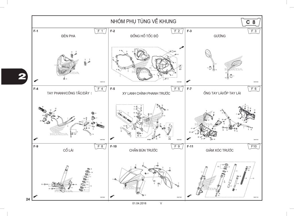 Danh sách phụ tùng xe Honda Winner V1 (2016-2018) - Nhóm phụ tùng về khung