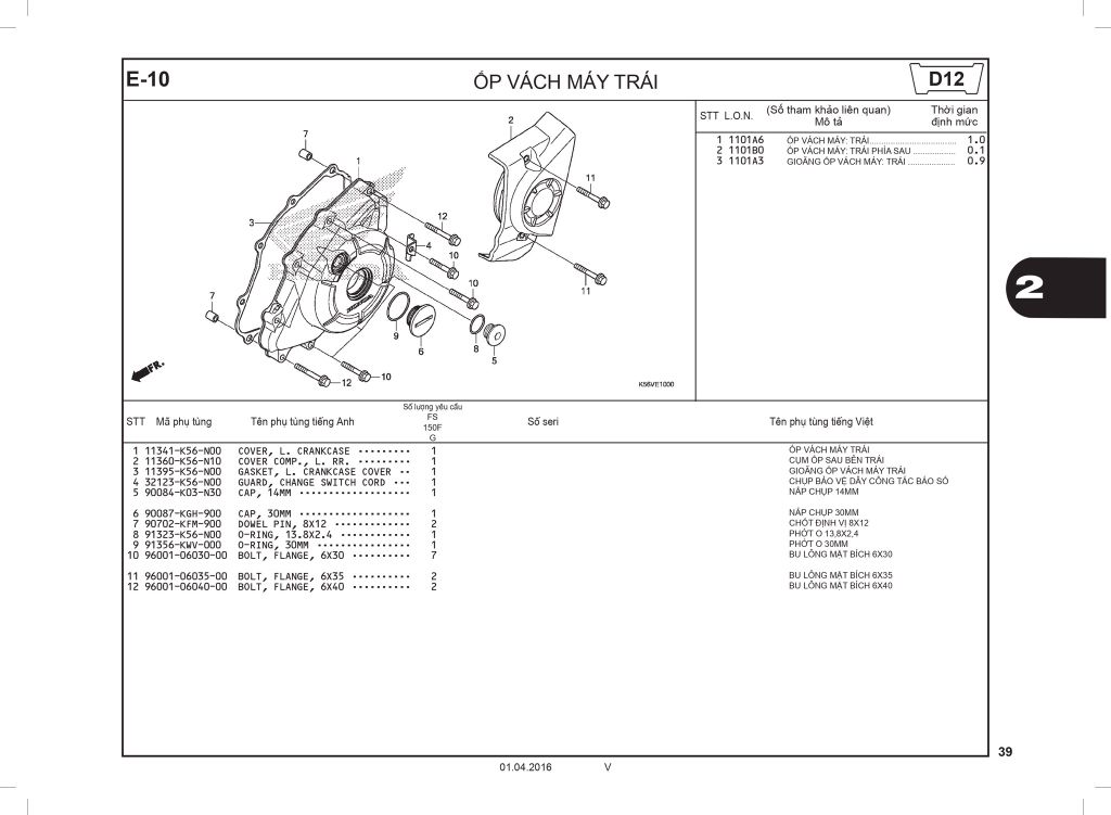 Honda Winner V1 (2016-2018) - Nhóm phụ tùng động cơ - Ốp vách máy trái