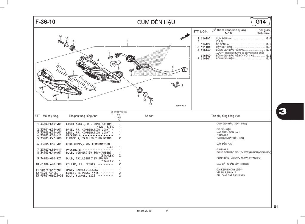 Honda Winner V1 (2016-2018) - Nhóm phụ tùng về khung - Cụm đèn hậu