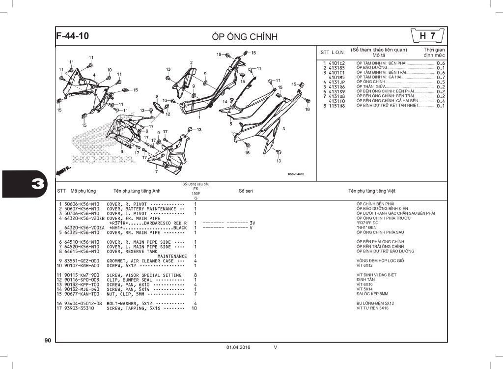 Honda Winner V1 (2016-2018) - Nhóm phụ tùng về khung - Ốp ống chính