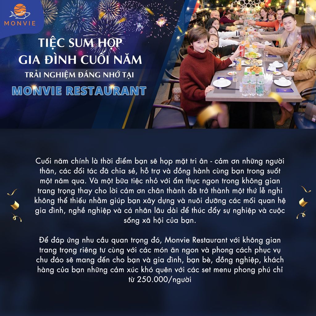 MONVIE RESTAURANT - KHÔNG GIAN TỔ CHỨC TIỆC GIA ĐÌNH CUỐI NĂM HOÀN HẢO