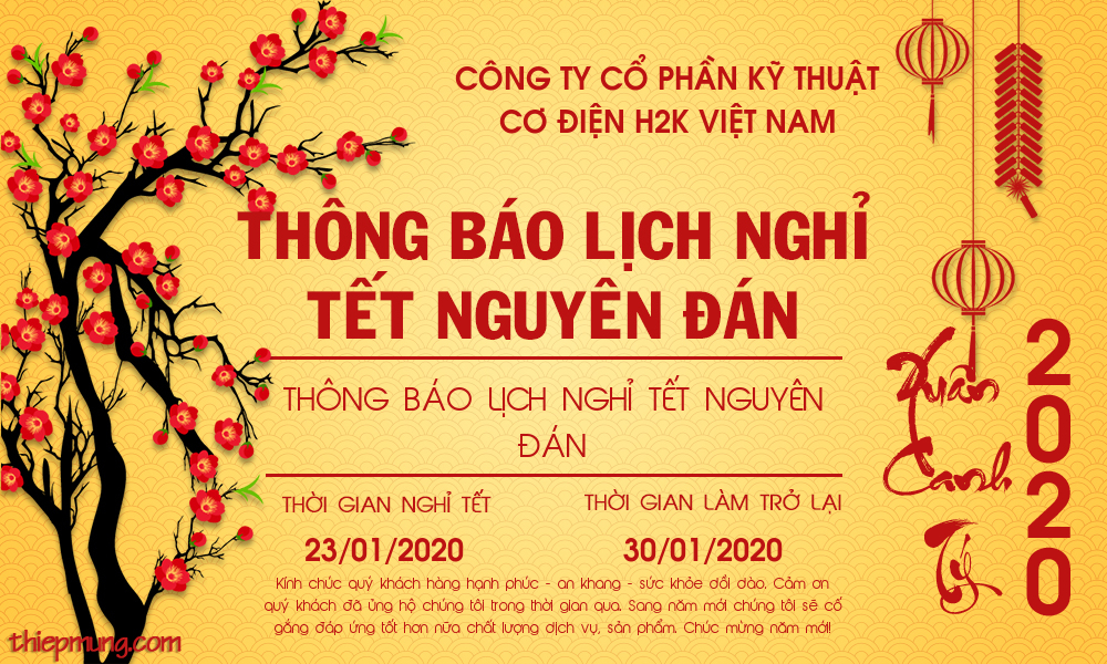 THÔNG BÁO LỊCH NGHỈ TẾT NGUYÊN ĐÁN 2020
