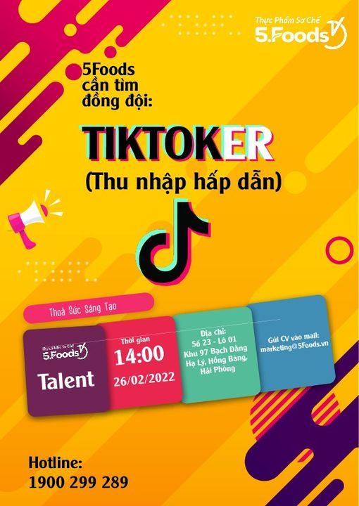 📣📣📣 Các bạn Tiktoker tài năng ơi, 5Foods đang cần các bạnnnn 🤩🤩🤩