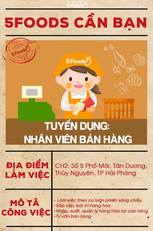 5FOODS TUYỂN DỤNG NHÂN VIÊN BÁN HÀNG - ĐI LÀM NGAY