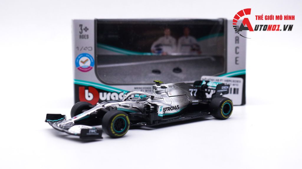 MÔ HÌNH XE F1 MERCEDES AMG PETRONAS F1 W10 2019 #77 HYBRID 1:43 BBURAGO 7522