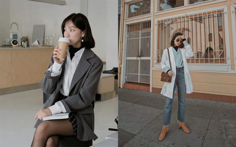 Áo sơ mi nữ mix cùng áo blazer