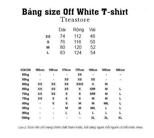 Size Chart Áo Off White Cloud Dragon Arrow ss24 T-shirt