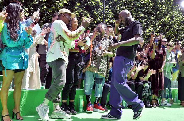 Kanye West and Virgil Abloh at the Louis Vuitton show during Men's Paris Fashion Week