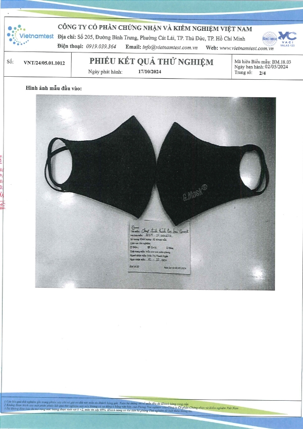 Hình ảnh sản phẩm Giấy Chứng Nhận Và Kiểm Định Chất Lượng Khẩu Trang Gmask