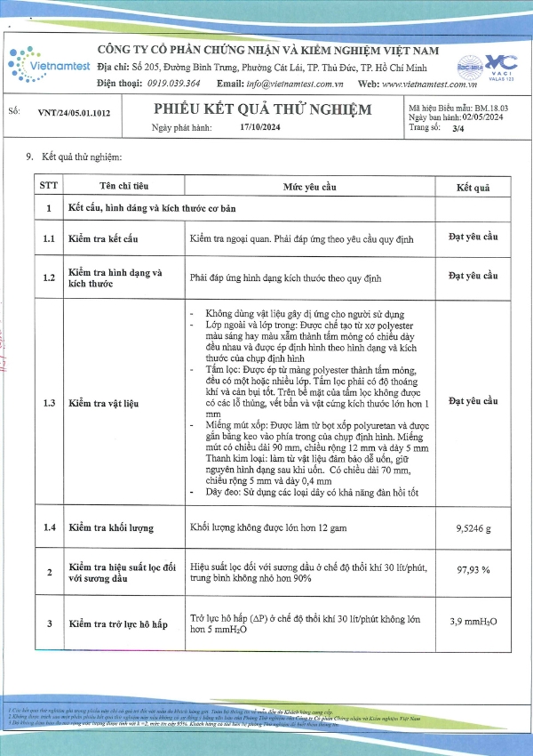 Hình ảnh sản phẩm Giấy Chứng Nhận Và Kiểm Định Chất Lượng Khẩu Trang Gmask