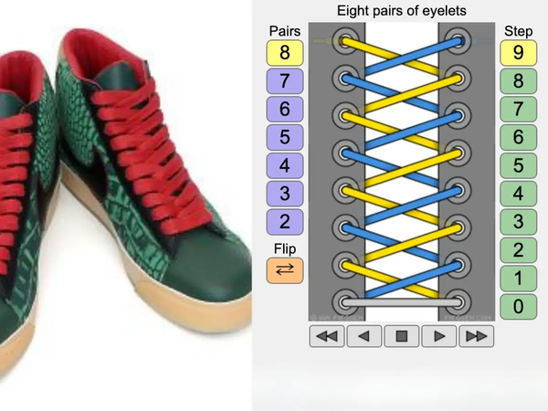 Xỏ dây giày kiểu vắt chéo lên trên