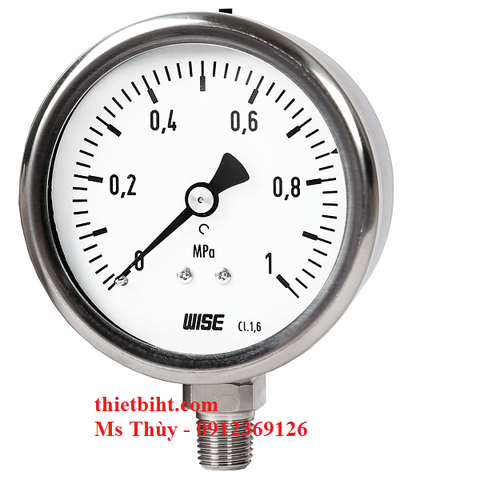 Đồng hồ áp suất dầu Wise Model P255 – inox toàn bộ, có dầu