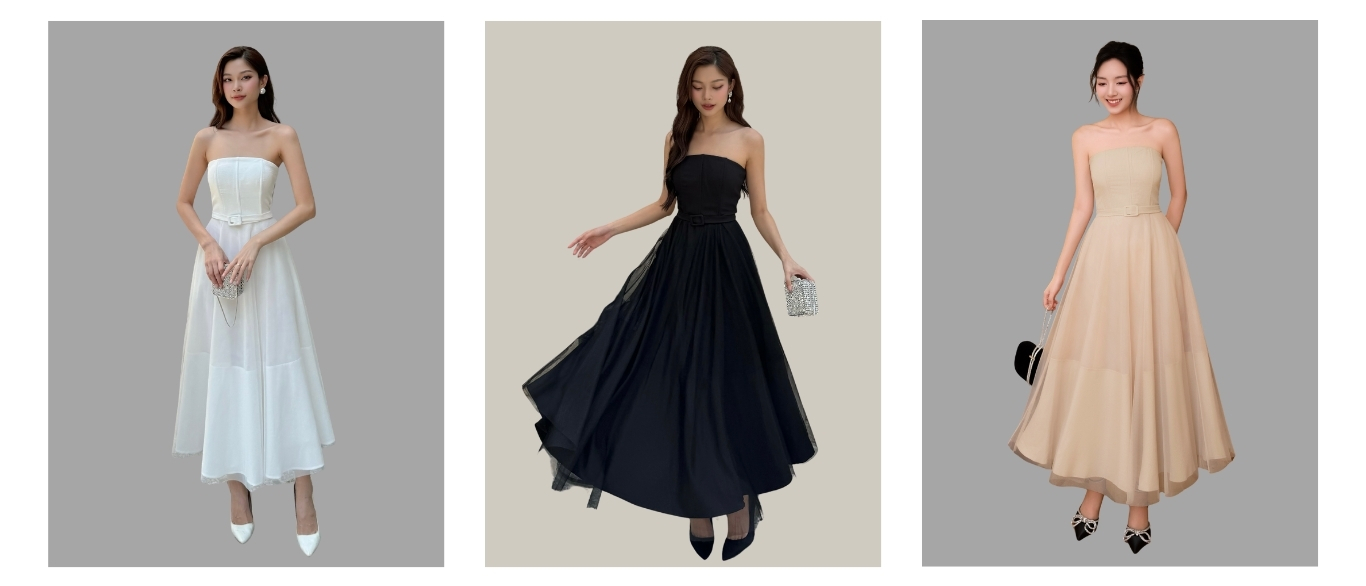 Đầm cúp ngực tiệc dài tùng lưới D3275 - Ảnh sản phẩm