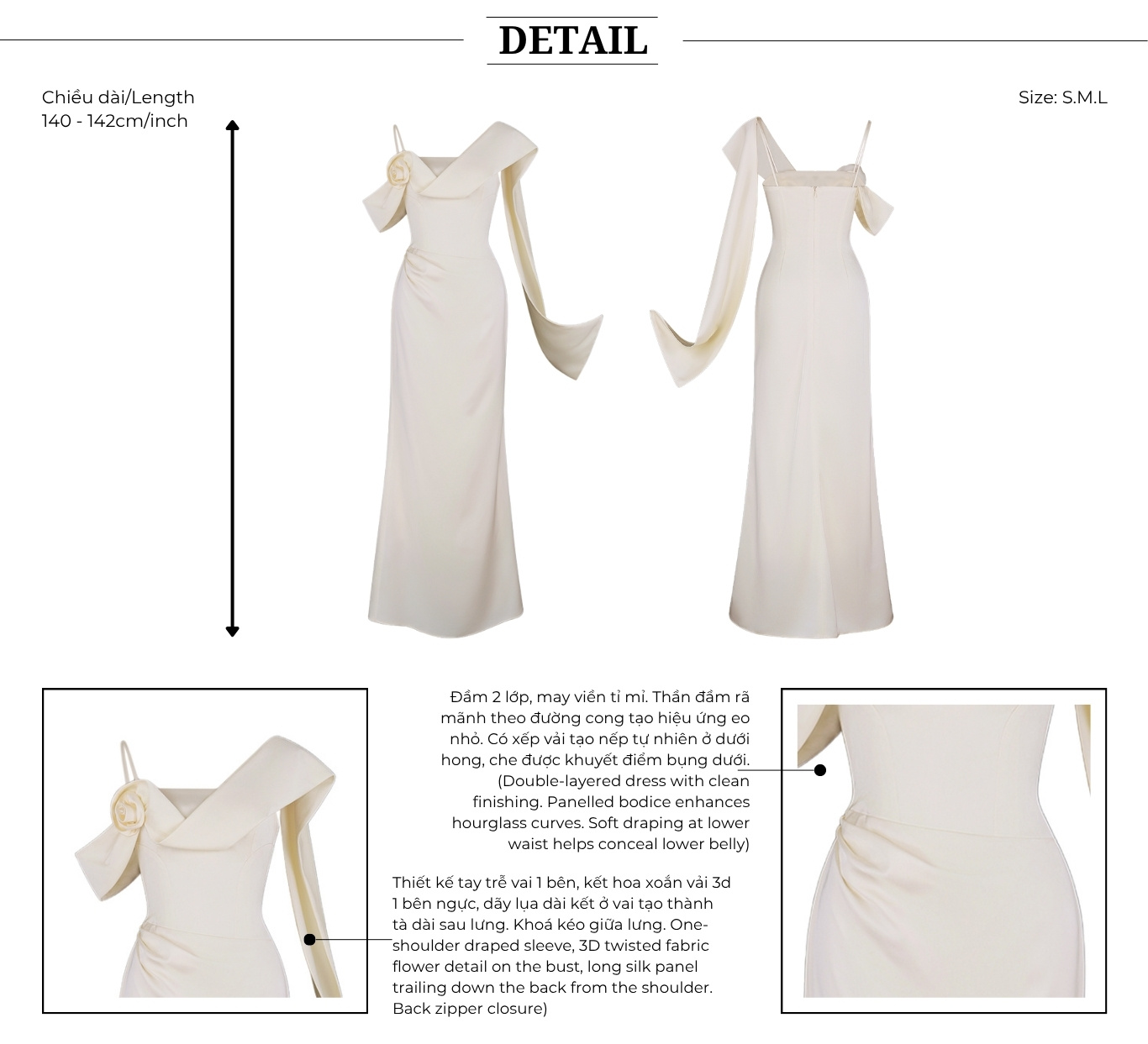 Đầm 2 dây tiệc lụa dài kết hoa 3D D4511A - Bản thiết kế