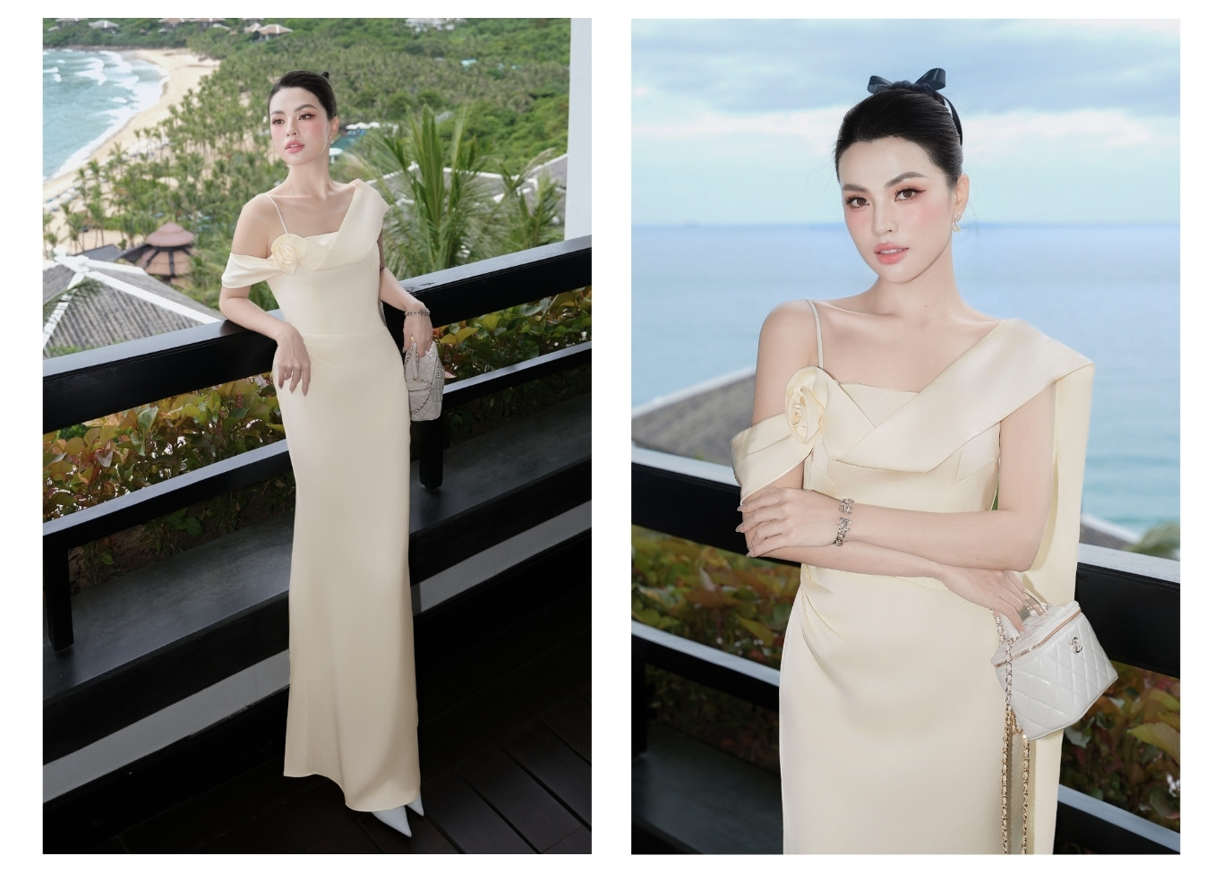 Đầm 2 dây tiệc lụa dài kết hoa 3D D4511A - Ảnh lookbook