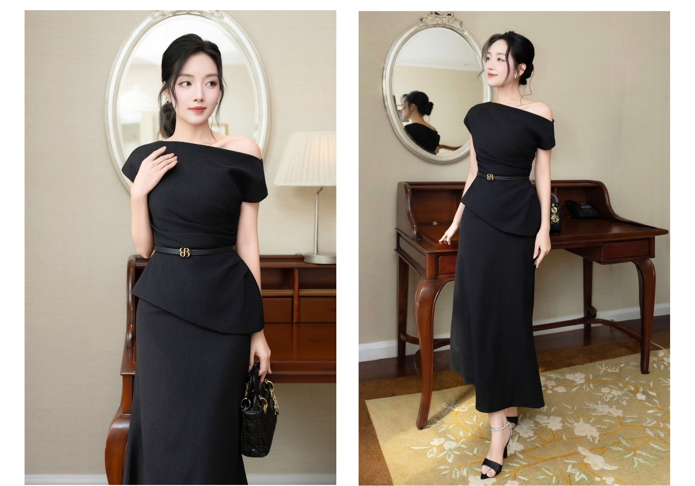 Chân váy xòe chữ A tiệc dài V4318B - Ảnh lookbook