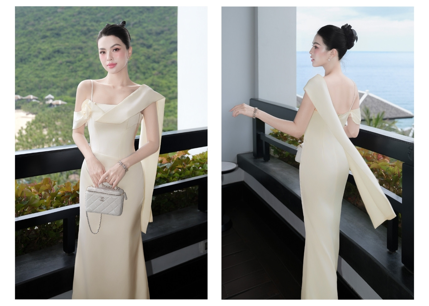 Đầm 2 dây tiệc lụa dài kết hoa 3D D4511A - Ảnh lookbook