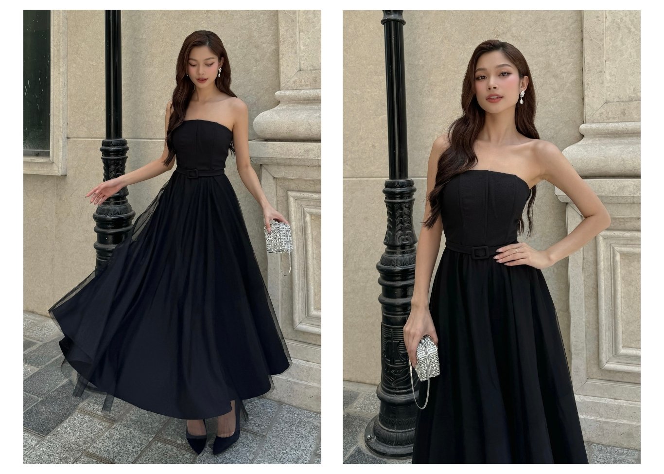 Đầm cúp ngực tiệc dài tùng lưới D3275 - Ảnh lookbook