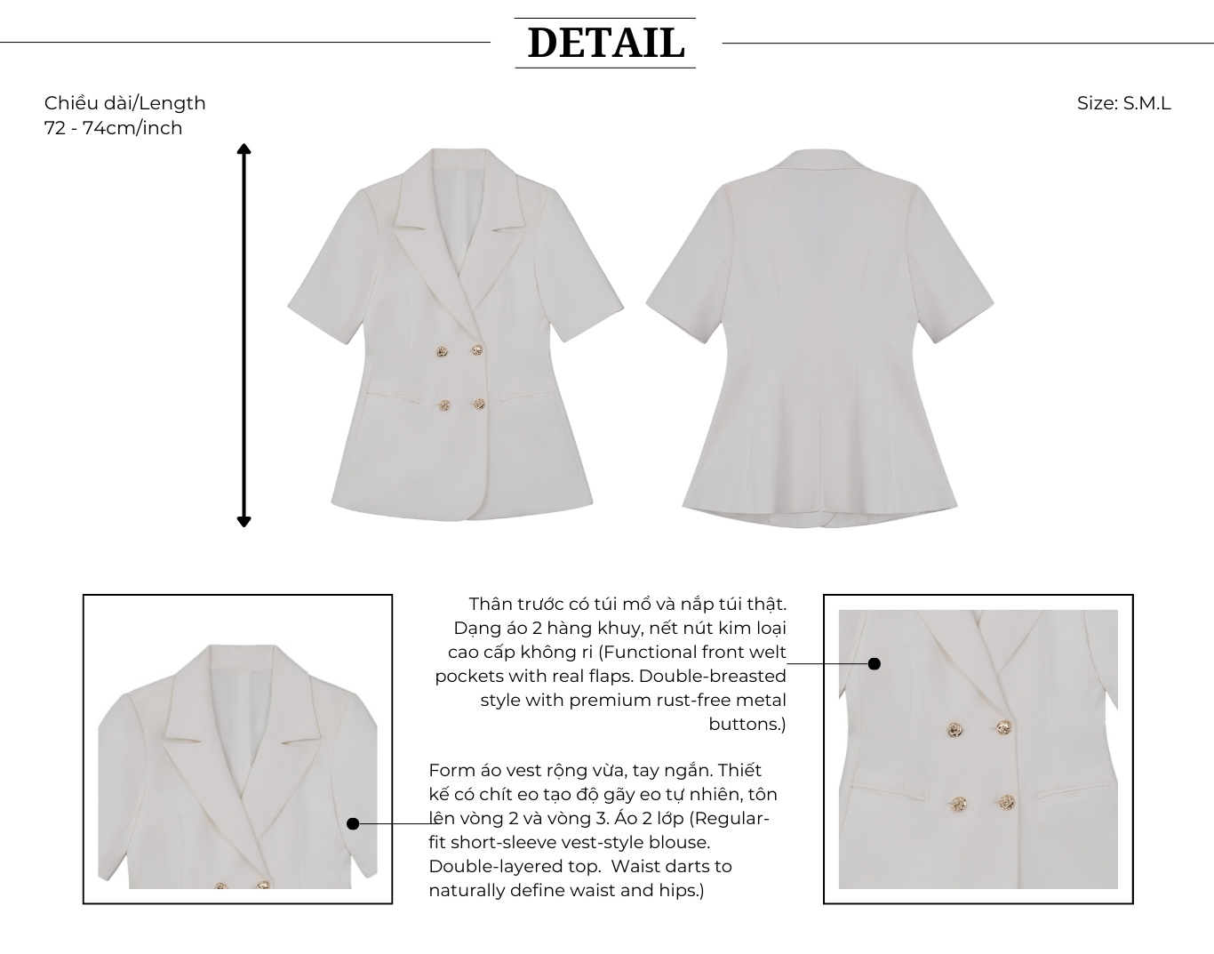 Áo blazer công sở tay ngắn A4517B - Thiết kế chi tiết