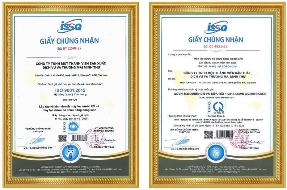 CHỨNG NHẬN KOSOVOTA - Phương Nam Water