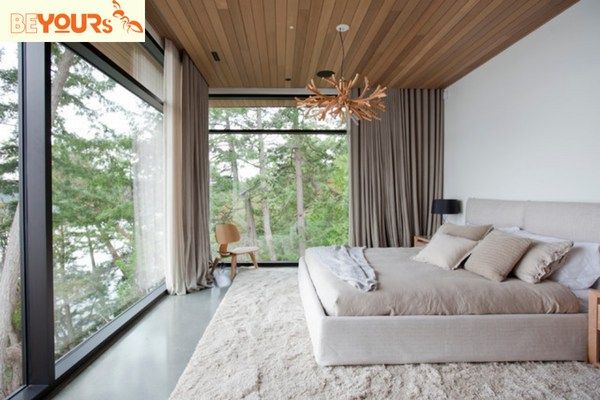 Mẫu thiết kế phòng ngủ không gian mở dùng cửa kính view rừng cây