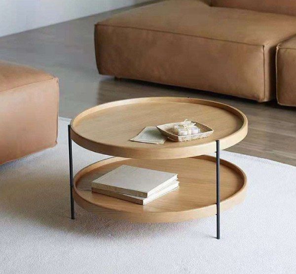 Mẫu bàn trà tròn gỗ 2 tầng đa năng