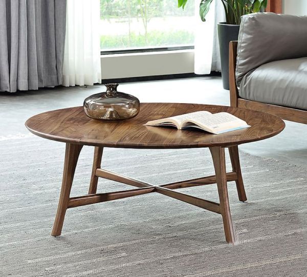 Mẫu bàn sofa phòng khách hình tròn chất liệu gỗ công nghiệp