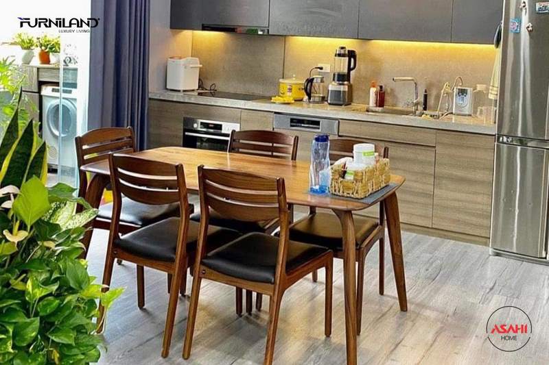 Bộ bàn ghế ăn Nikko 1m6 với 6 ghế là lựa chọn lý tưởng cho các căn hộ chung cư