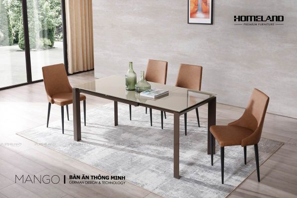 Bộ bàn ăn thông minh Mango - Bàn ăn kéo giãn - bàn ăn mở rộng - Bàn ăn Mặt kính cường lực