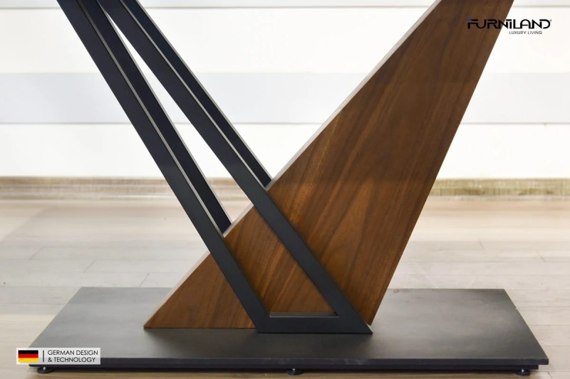 Chân bàn thiết kế chữ X độc đáo, kết hợp giữa kim loại và gỗ