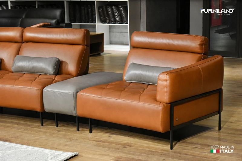 Mẫu sofa nhập khẩu cao cấp bọc da tone màu cam nổi bật