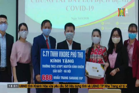 Công ty TNHH Vikore Phú Thọ tổ chức trao tặng 1300 khẩu trang kháng khuẩn cho Trường THCS Nghĩa Tân và THCS Nguyễn Bình Khiêm.