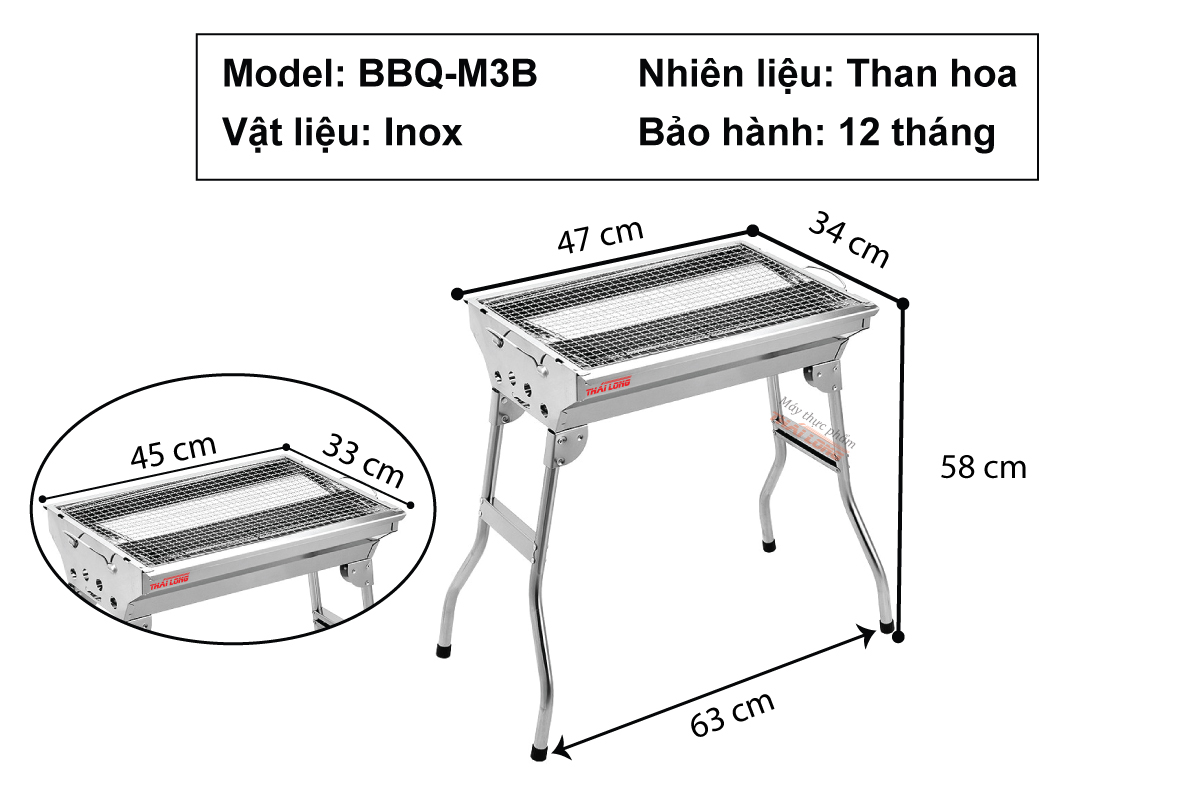 Thông số sản phẩm Bếp nướng than hoa ngoài trời BBQ-M3B