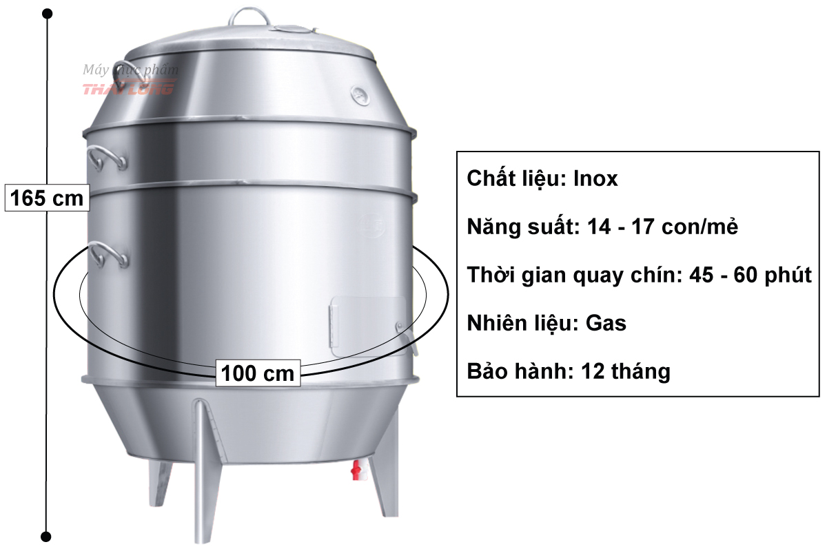 Thông số sản phẩm Lò quay vịt inox bằng gas 100