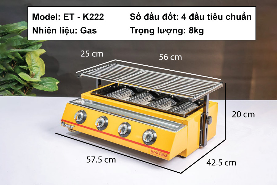 Thông số sản phẩm Bếp nướng Gas 4 họng ET-K222