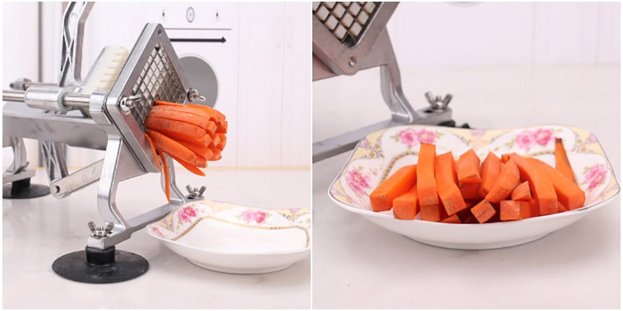 cắt cà rốt bằng thiết bị cắt củ quả dạng nằm