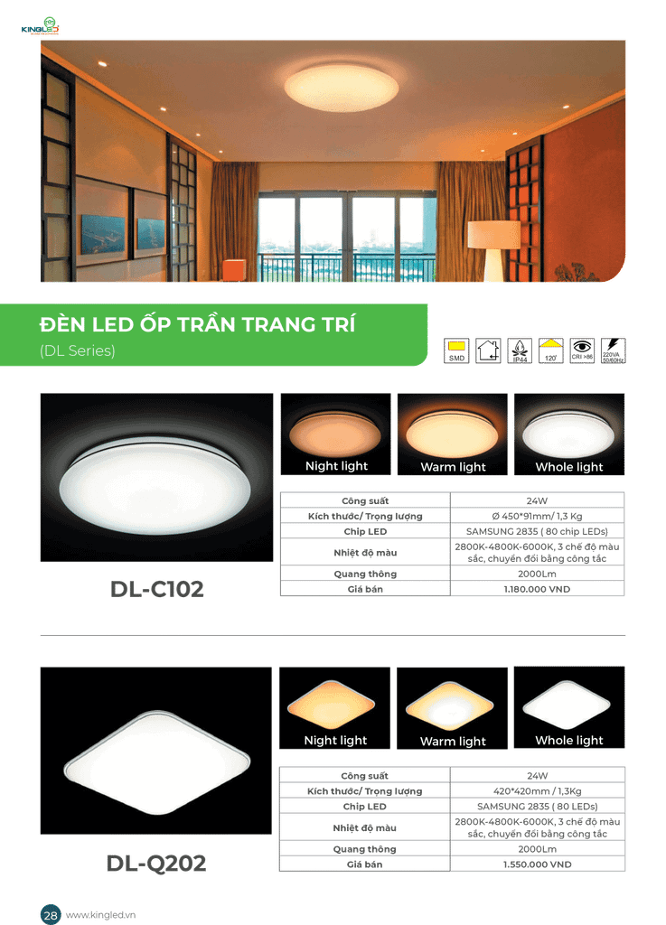 Đèn led ốp trần kingled